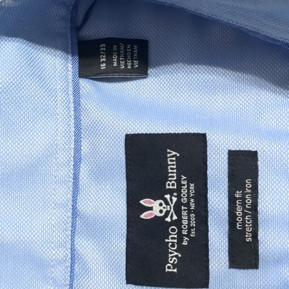 Psycho Bunny By Robert Light Blue Button Up ModernFit Shirt Mens Size 16 32/33 - Picture 3 of 7